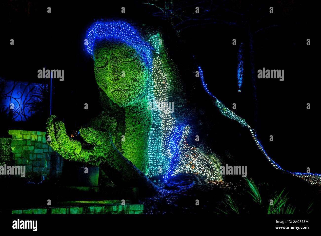 Terre Déesse topiaire Atlanta jardin botanique en hiver, Atlanta, Géorgie, GA, Etats-Unis, US jardins botaniques formels hiver lumières paysages colorés Banque D'Images
