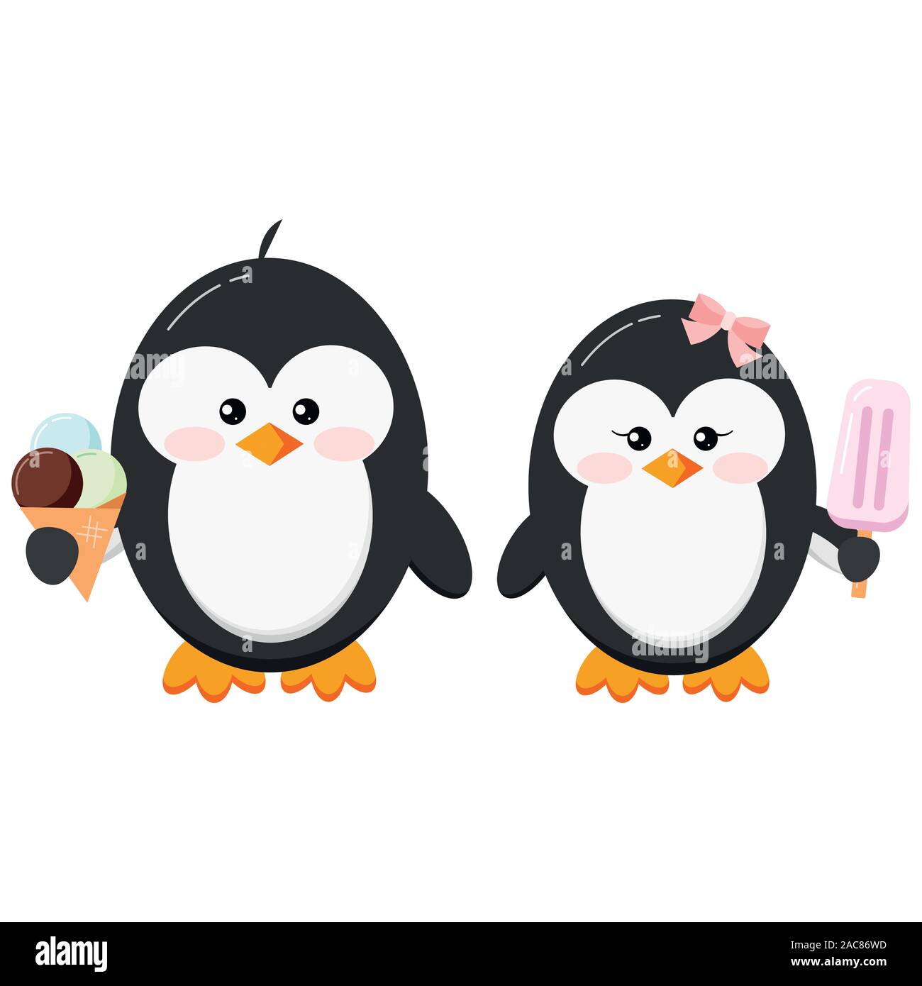 Pingouins mignons avec ice cream vector clip art. Illustration de Vecteur