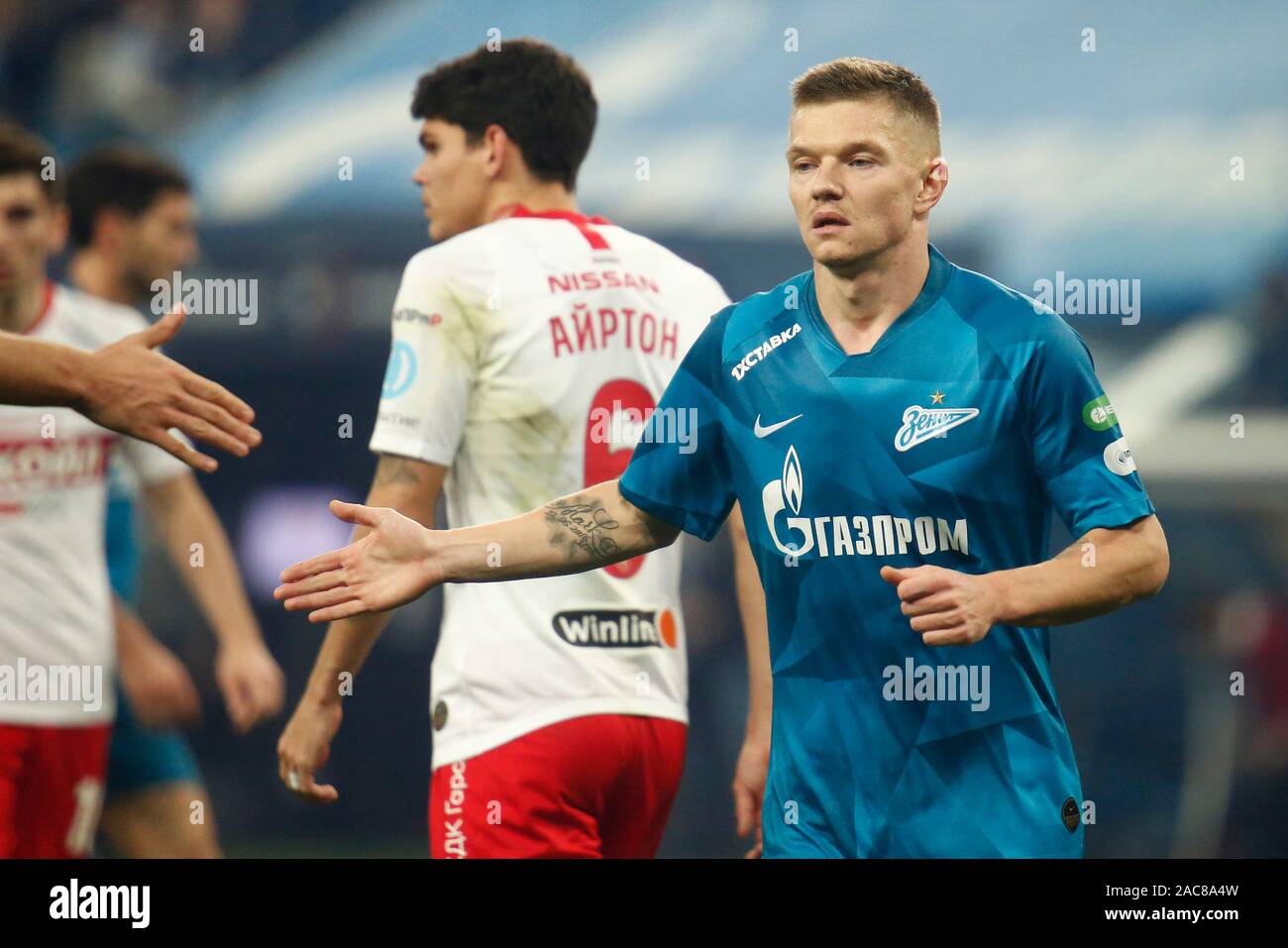Oleg Shatov de Zenit réagit au cours de la Fédération de football Ligue 1 match entre Zenit Saint-Pétersbourg et Spartak Moscou.(score final ; Zenit Saint-Pétersbourg 1:0 Spartak Moscou) Banque D'Images