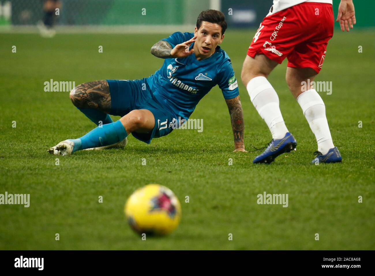 Sebastian Driussi (C) Abonnement vu en action au cours de la Fédération de football Ligue 1 match entre Zenit Saint-Pétersbourg et Spartak Moscou.(score final ; Zenit Saint-Pétersbourg 1:0 Spartak Moscou) Banque D'Images