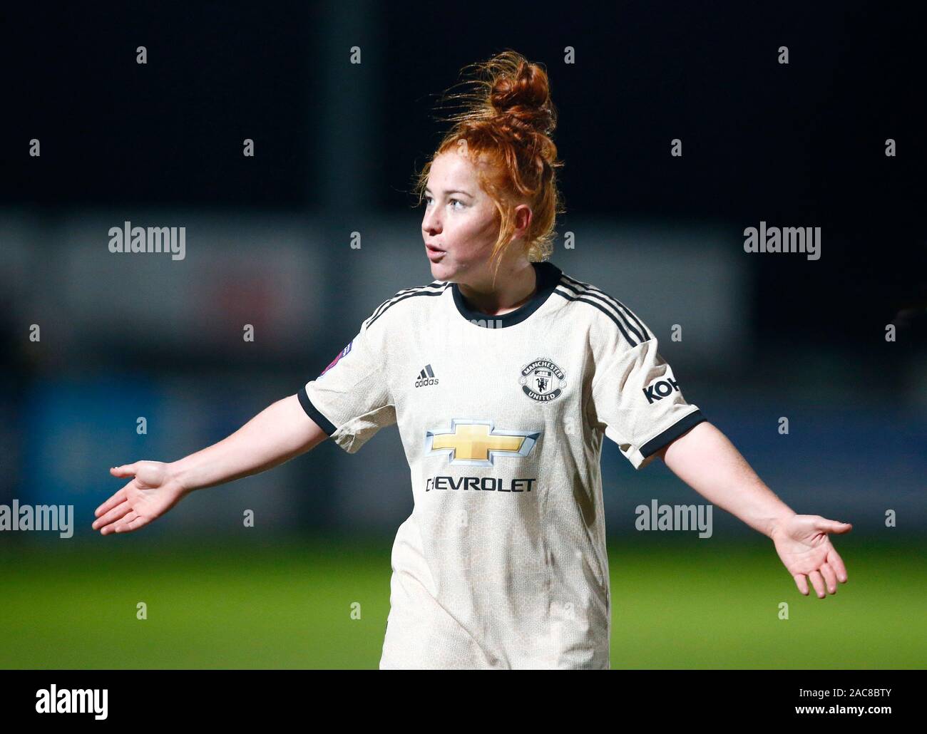 Dagenham, UK. 1er décembre 2019. Martha Harris de Manchester United .femmes au cours de la Barclays Women's super match de championnat entre West Ham United Manchester United et les femmes au stade vert jonc sur Décembre 01, 2019 à Dagenham, en Angleterre. (Photo par AFS/Espa-Images) Credit : Cal Sport Media/Alamy Live News Banque D'Images