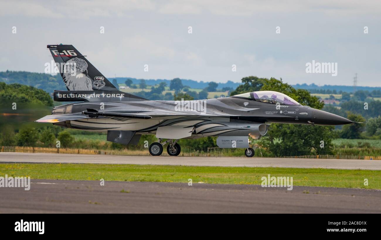Belgian Air Force F-16 Fighting Falcon à partir c'est enlever à l'air, jour de Yeovilton Royaume-uni le 13 juillet 2019. Banque D'Images