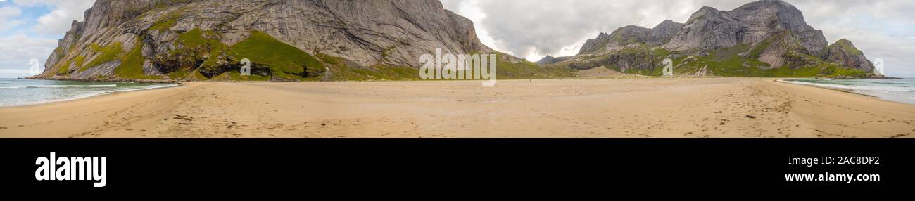 Grande, belle plage de sable, Bunes, Lofoten, Norvège Banque D'Images