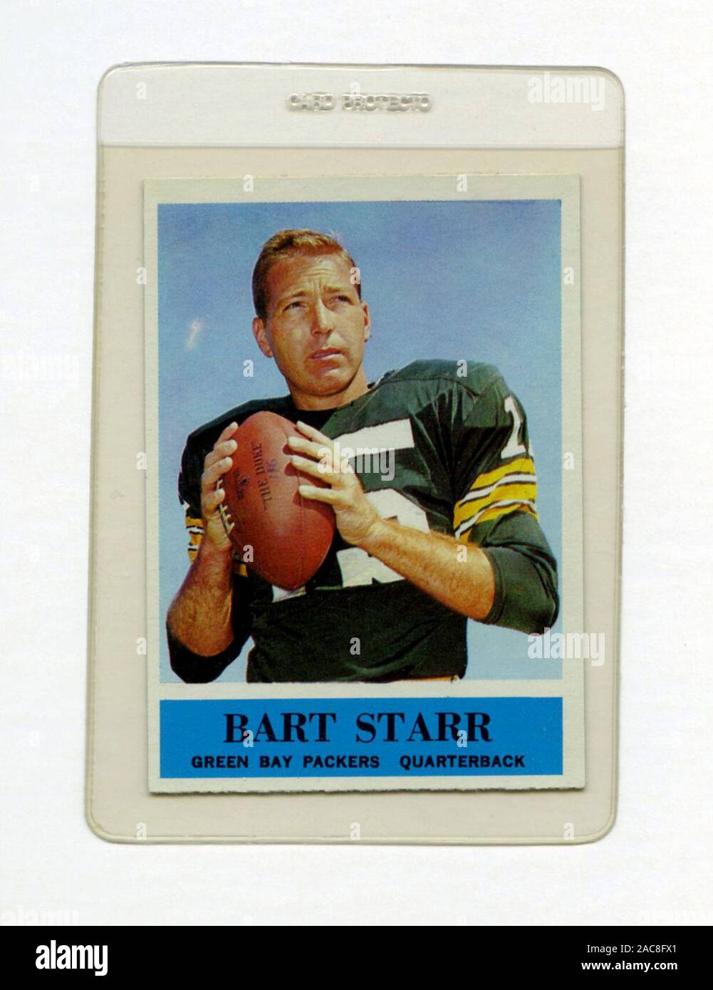 Carte de football classique représentant Bart Starr le quart-arrière avec les Packers de Green Bay émis par la gomme de Philadelphie en 1964. Banque D'Images