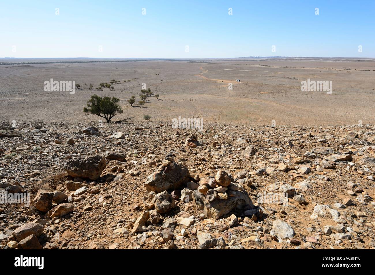 Avis de pays pierreux aride dans l'Outback australien, près de Milparinka, New South Wales, NSW, Australie Banque D'Images