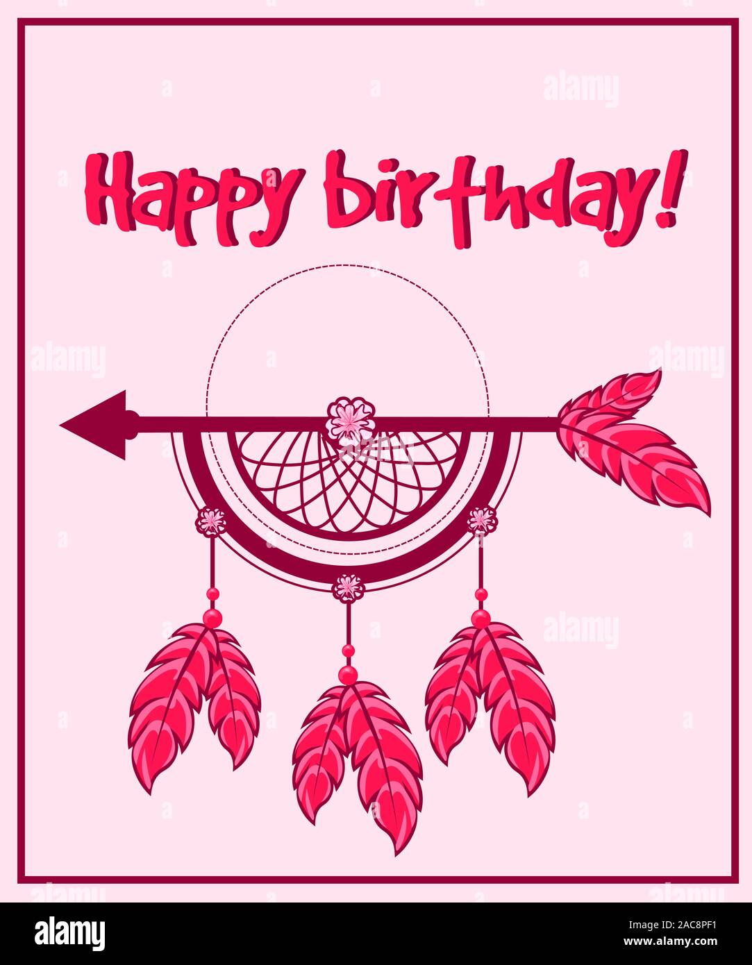 Carte Postale De Voeux Boheme Avec Joyeux Anniversaire Message Et La Moitie D Un Dreamcatcher Avec Des Plumes Des Perles Et Des Fleches Image Vectorielle Stock Alamy