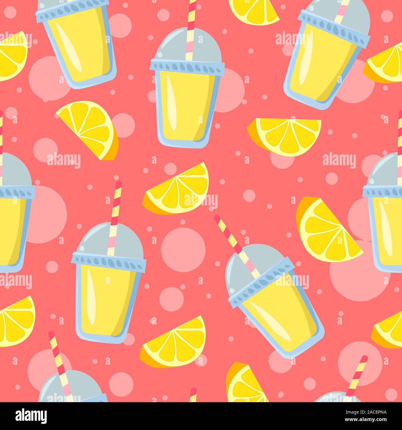 Morceaux de citron et de la limonade rose lunettes avec des bulles dans l'arrière-plan modèle homogène. Jaune et rose pastel illustration. Illustration de Vecteur