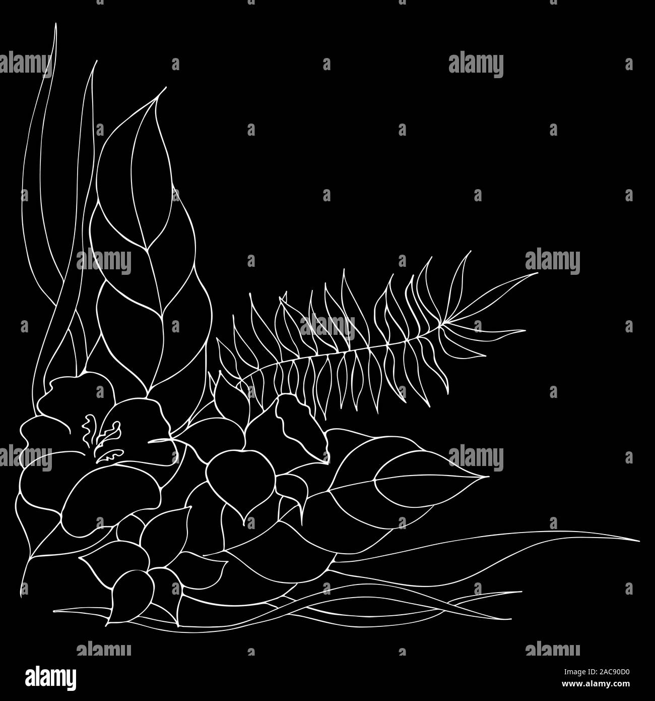 Dessinés à la main, gravée abstract orchid. Fleurs rétro contour main orchidée, grande conception pour tout usage. Contours vecteur. Arrière-plan de la nature. Scieries de pla Illustration de Vecteur