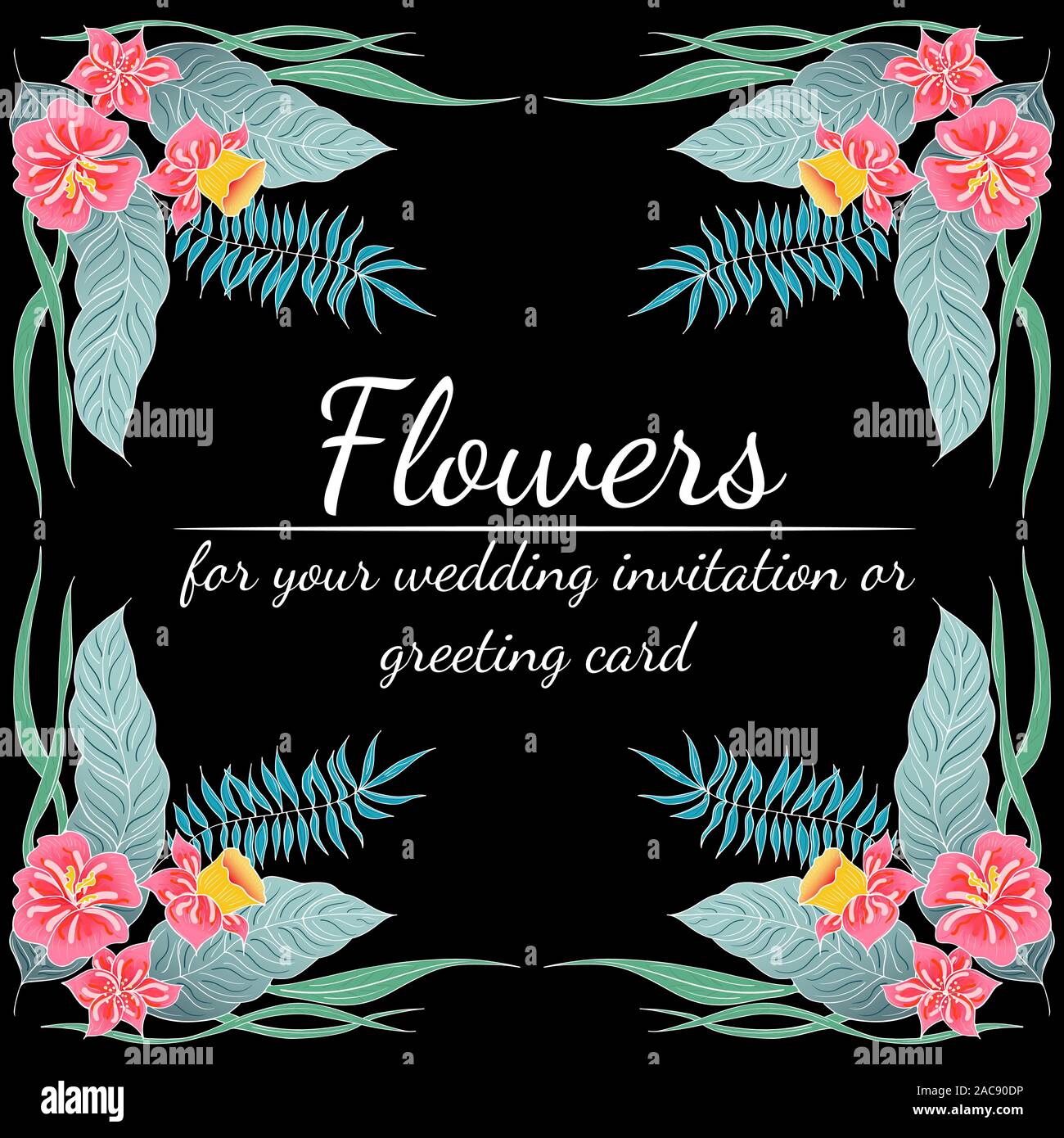 Cadre tropical à la main. Illustration du feuillage de la jungle. Frontière Floral. Dessin à la main. Vector, isolé. Carte de mariage de source naturelle. Le tropical d'été Illustration de Vecteur