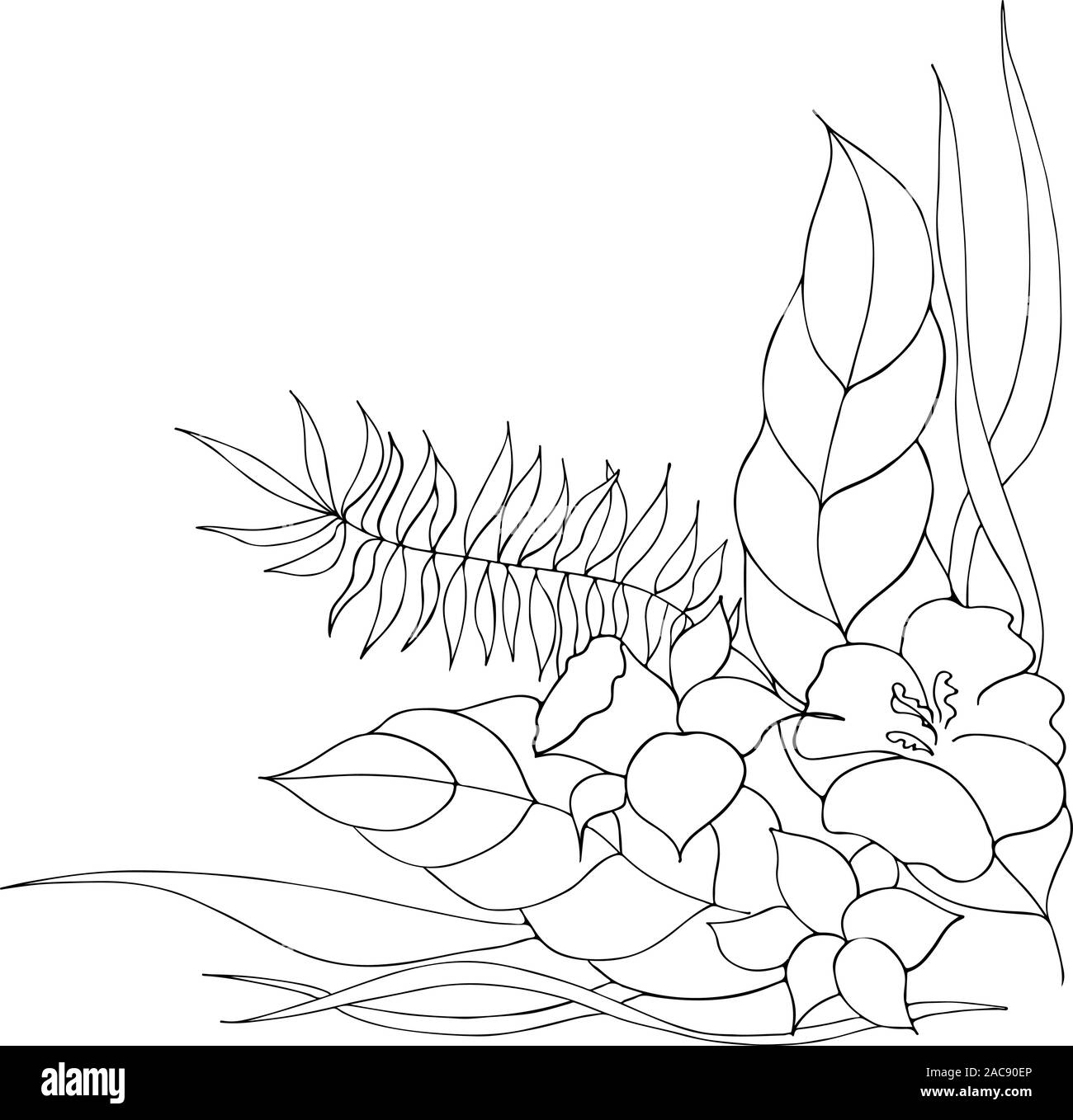 Dessinés à la main, gravée abstract orchid. Fleurs rétro contour main orchidée, grande conception pour tout usage. Contours vecteur. Arrière-plan de la nature. Scieries de pla Illustration de Vecteur