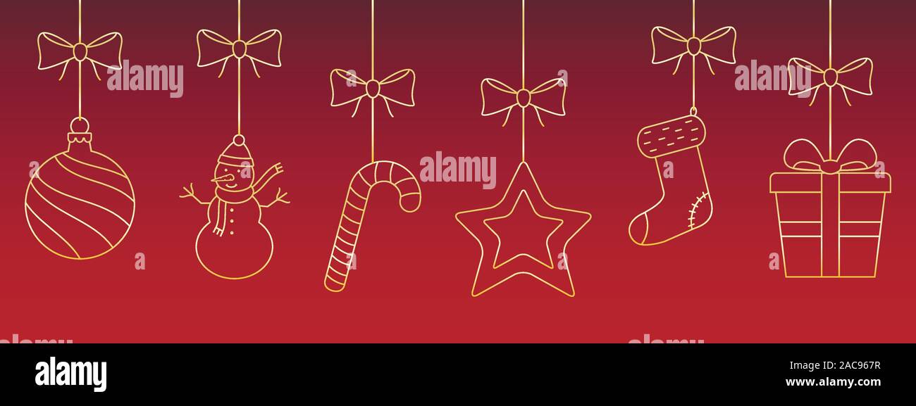 Ornements de Noël accroché sur fond rouge Illustration de Vecteur
