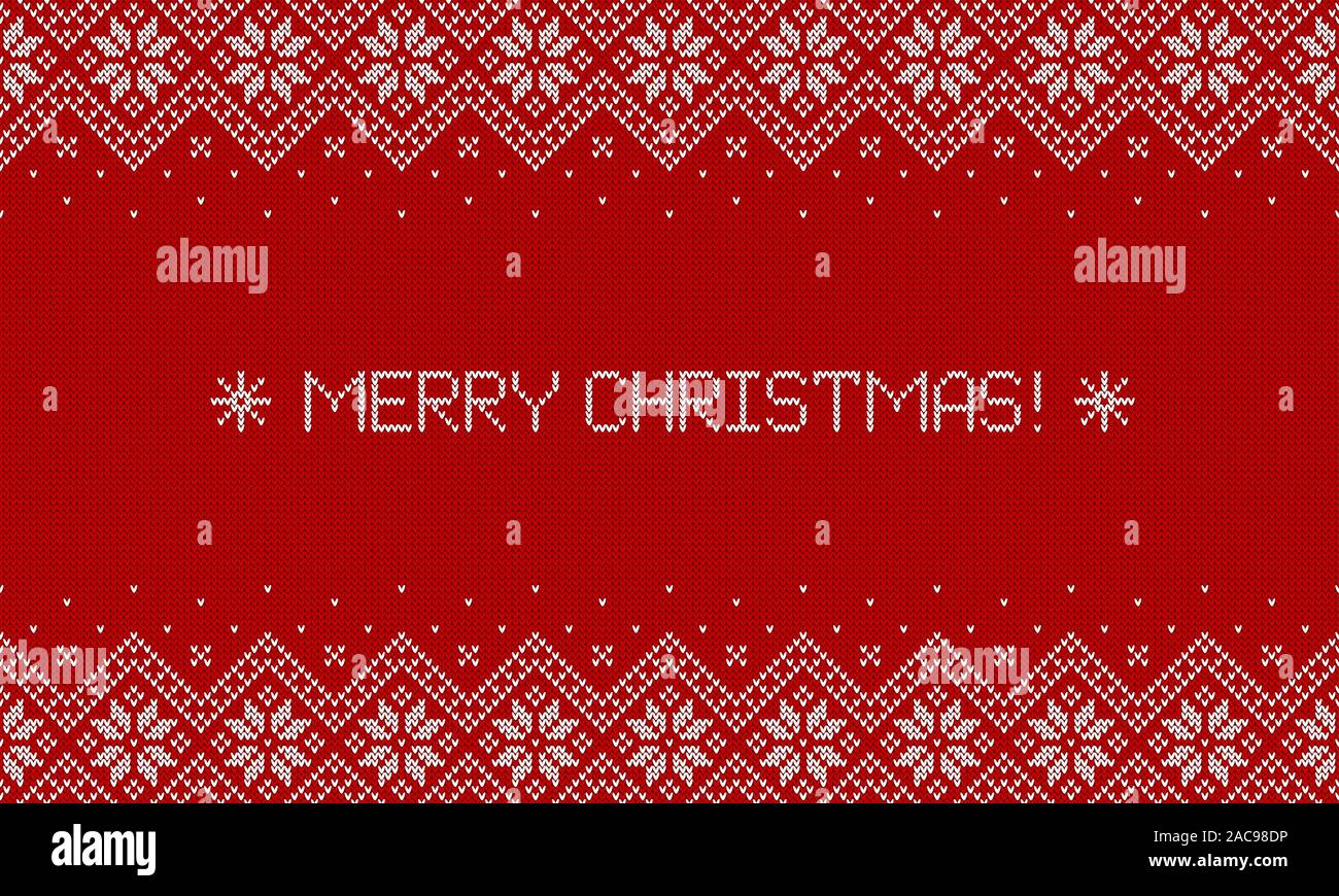 Joyeux Noël ! Chandail tricoté avec arrière-plan texte d'accueil. Bannière horizontale rouge et blanc avec motifs traditionnelle scandinave. Vecteur. Illustration de Vecteur