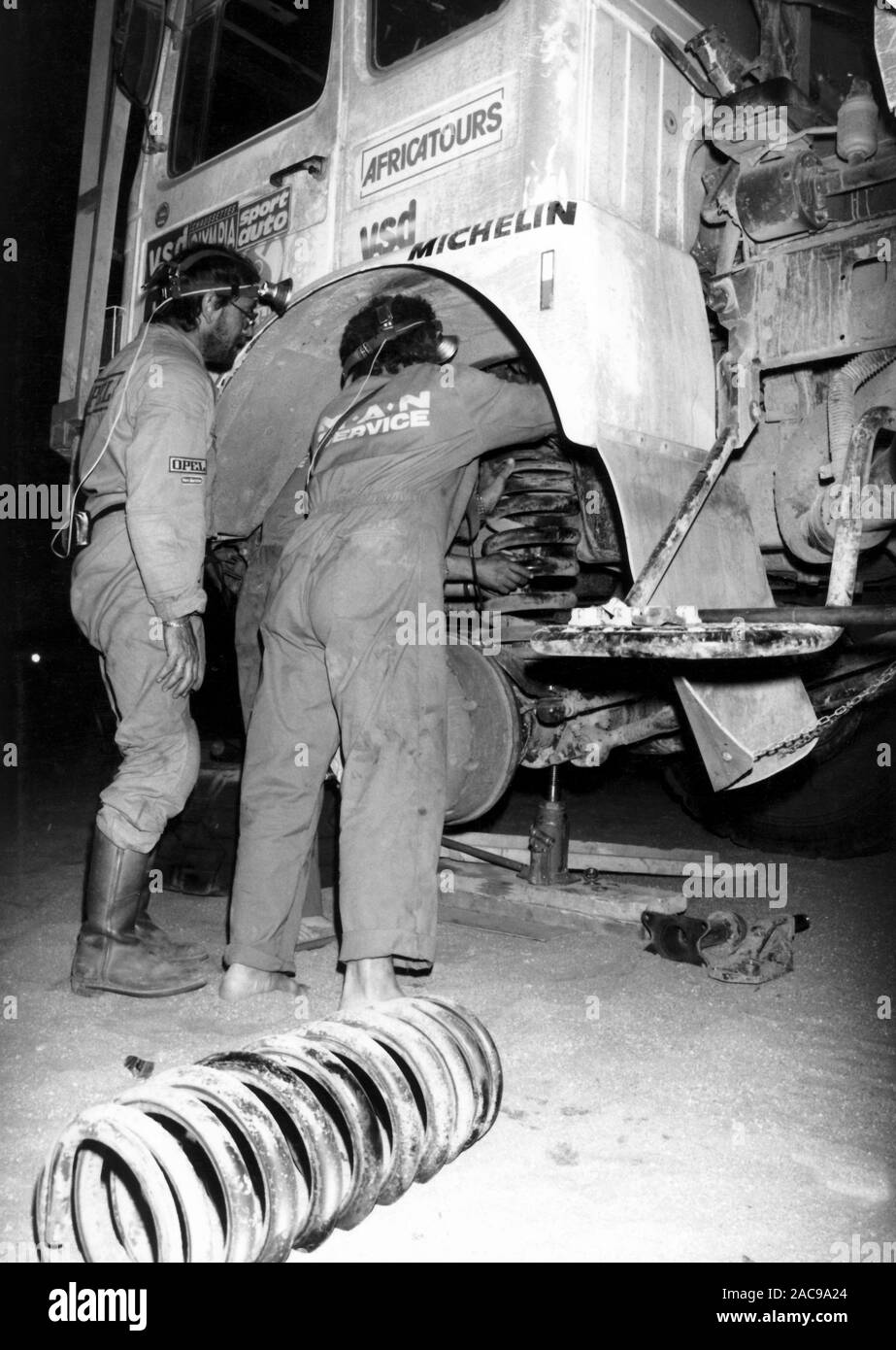Rally Dakar 1985 Paris Alger, Bivouac Banque D'Images