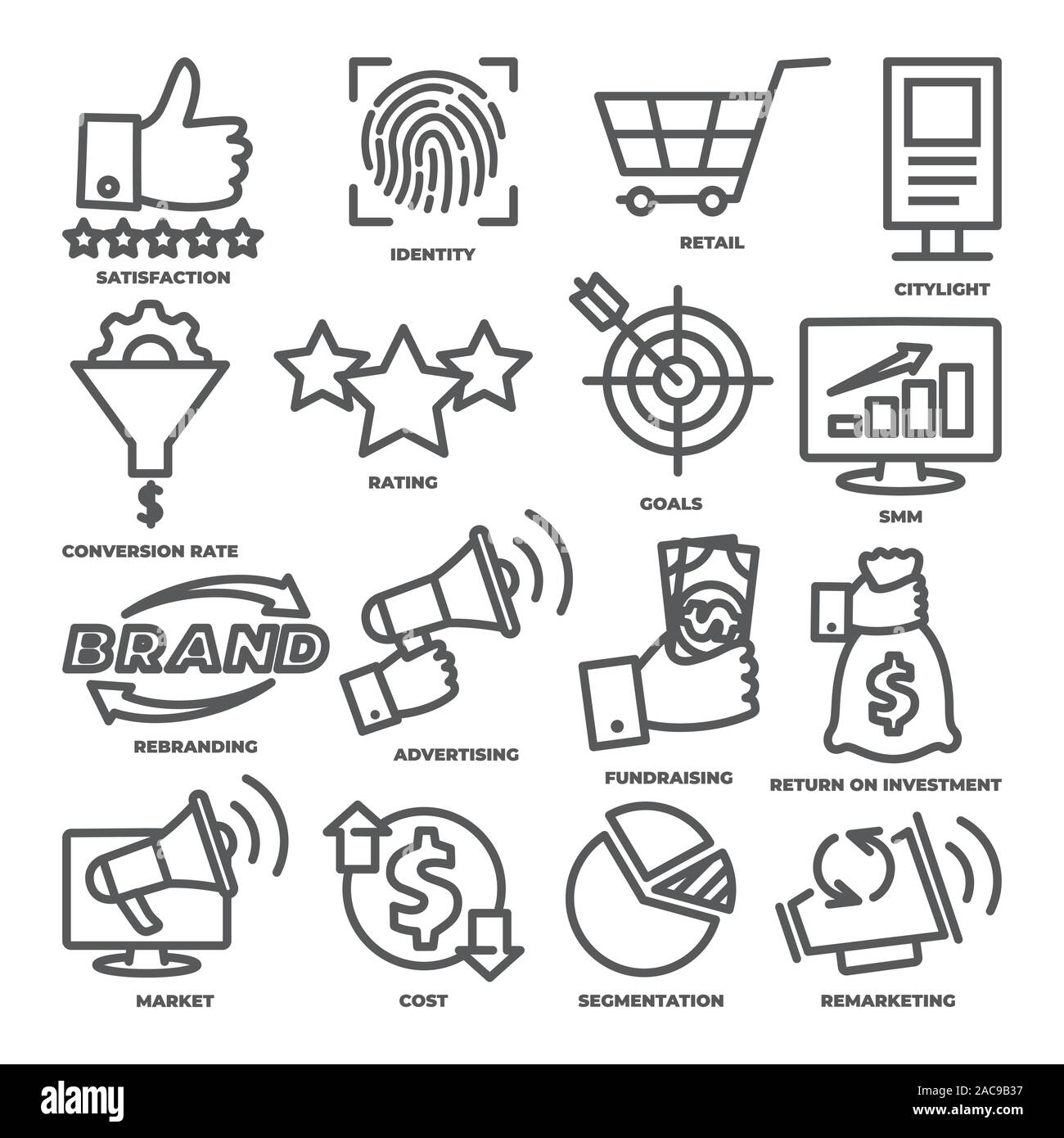 La gestion d'icônes et de marketing en ligne Processus de coût Illustration de Vecteur