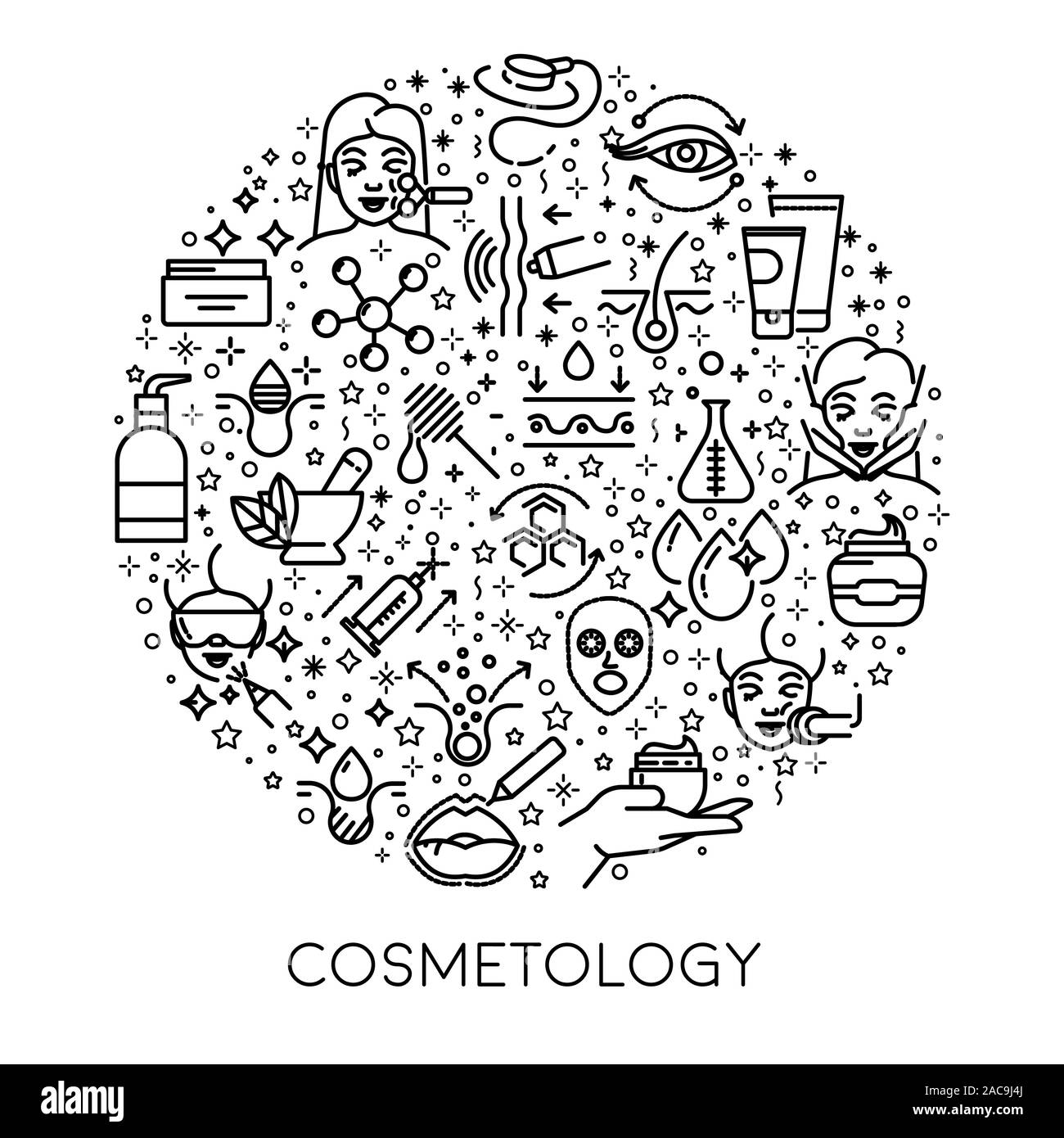 De la peau et en ligne de cosmétologie icônes sur poster, spa et salon de beauté Illustration de Vecteur