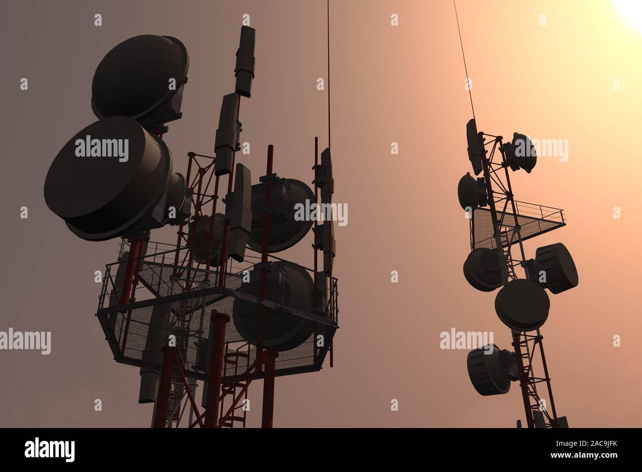 5G tour de télécommunications Coucher du soleil lever du soleil 3D Illustration Banque D'Images
