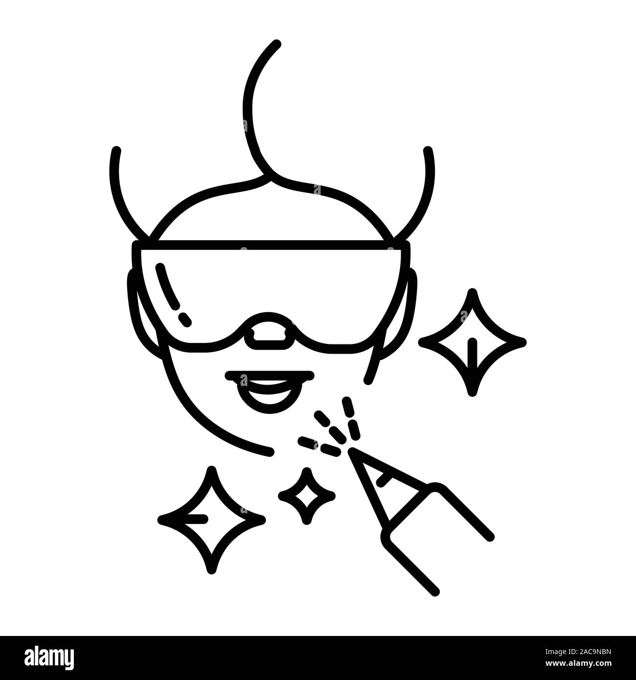 L'épilation du visage au laser sur l'icône de la ligne isolée, femme à lunettes Illustration de Vecteur