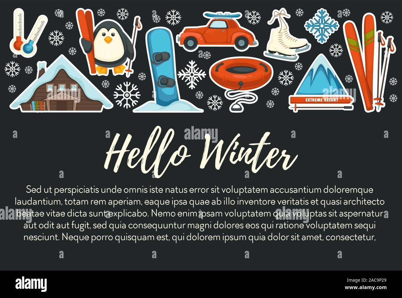 Sport d'hiver et de l'extrême resort, ski et snowboard banner Illustration de Vecteur