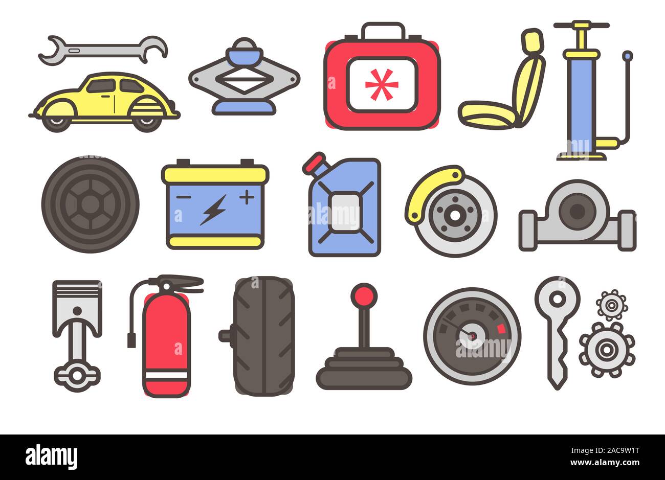 Des pièces d'auto et réparation de voiture outils service icônes isolé Illustration de Vecteur