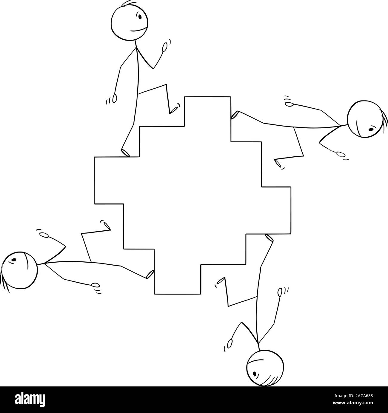 Vector cartoon stick figure dessin illustration conceptuelle des hommes d'affaires ou la marche sur l'escalier sans fin, un escalier ou un escalier en cycle. Illustration de Vecteur