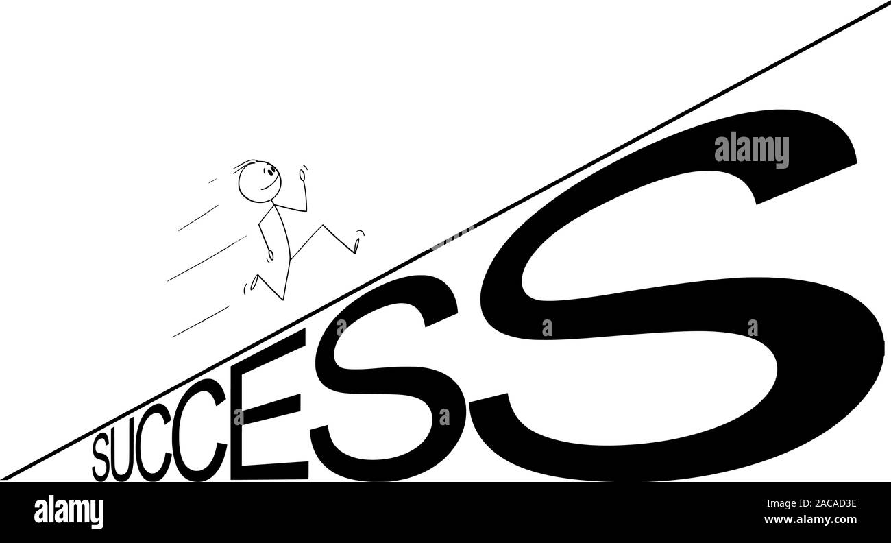 Vector cartoon stick figure dessin illustration conceptuelle de l'homme ou homme courir le succès hill. Concept de carrière ou d'affaires. Illustration de Vecteur