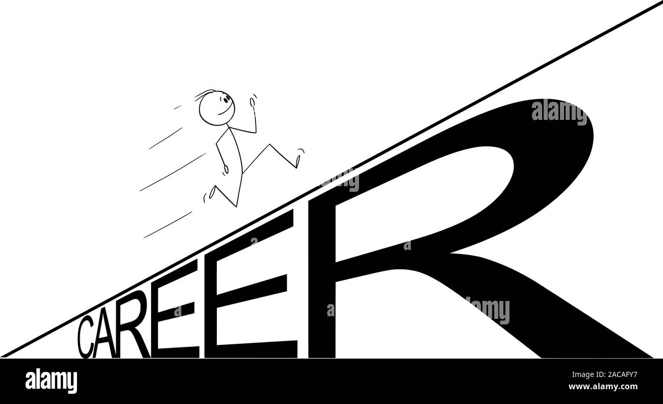 Vector cartoon stick figure dessin illustration conceptuelle de l'homme d'affaires ou l'exécution de la colline de carrière. Succès ou concept d'entreprise. Illustration de Vecteur