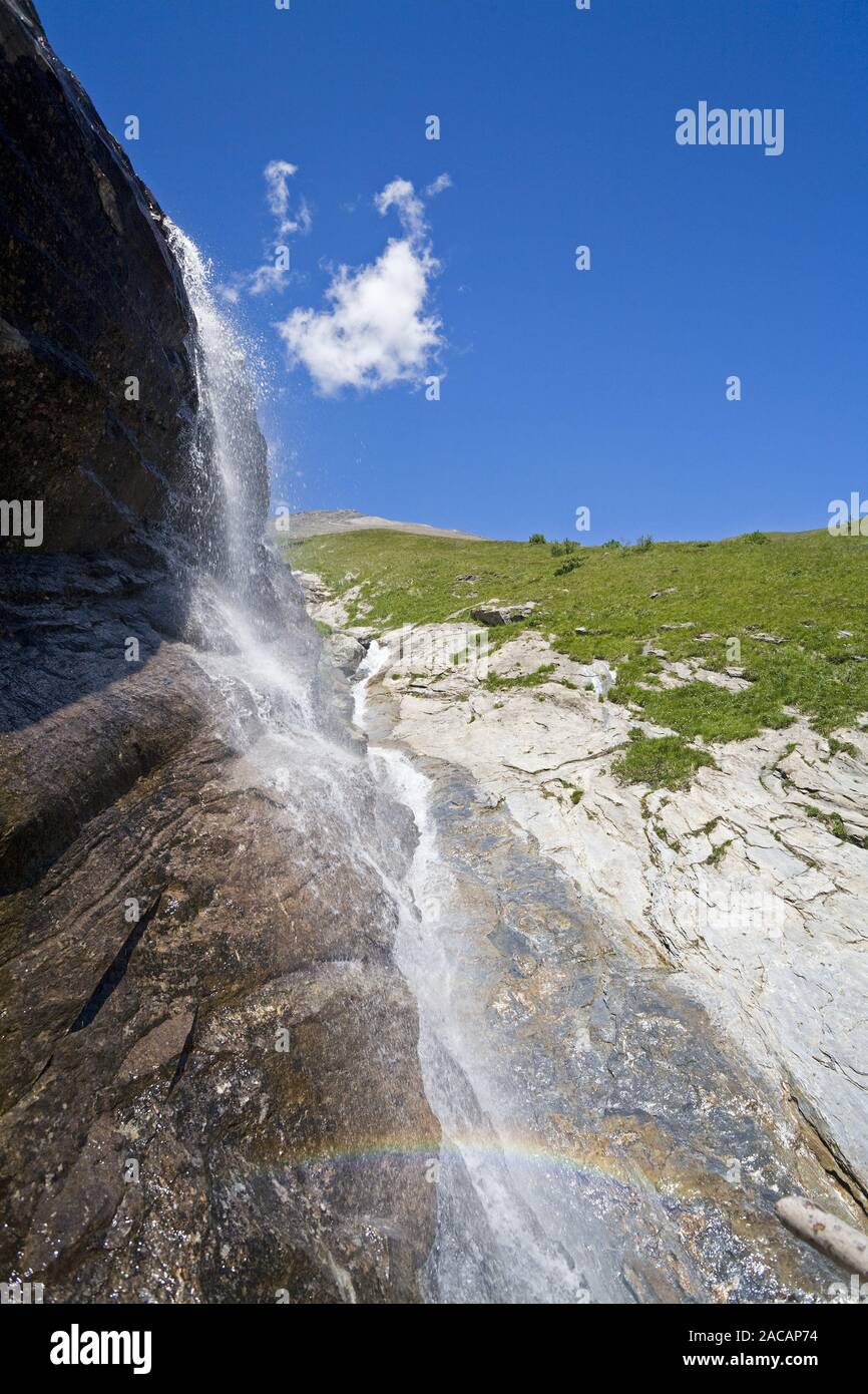 Cascade Fensterbach haute route alpine du Grossglockner, parc national Hohe Tauern, Carinthie, Autriche Banque D'Images