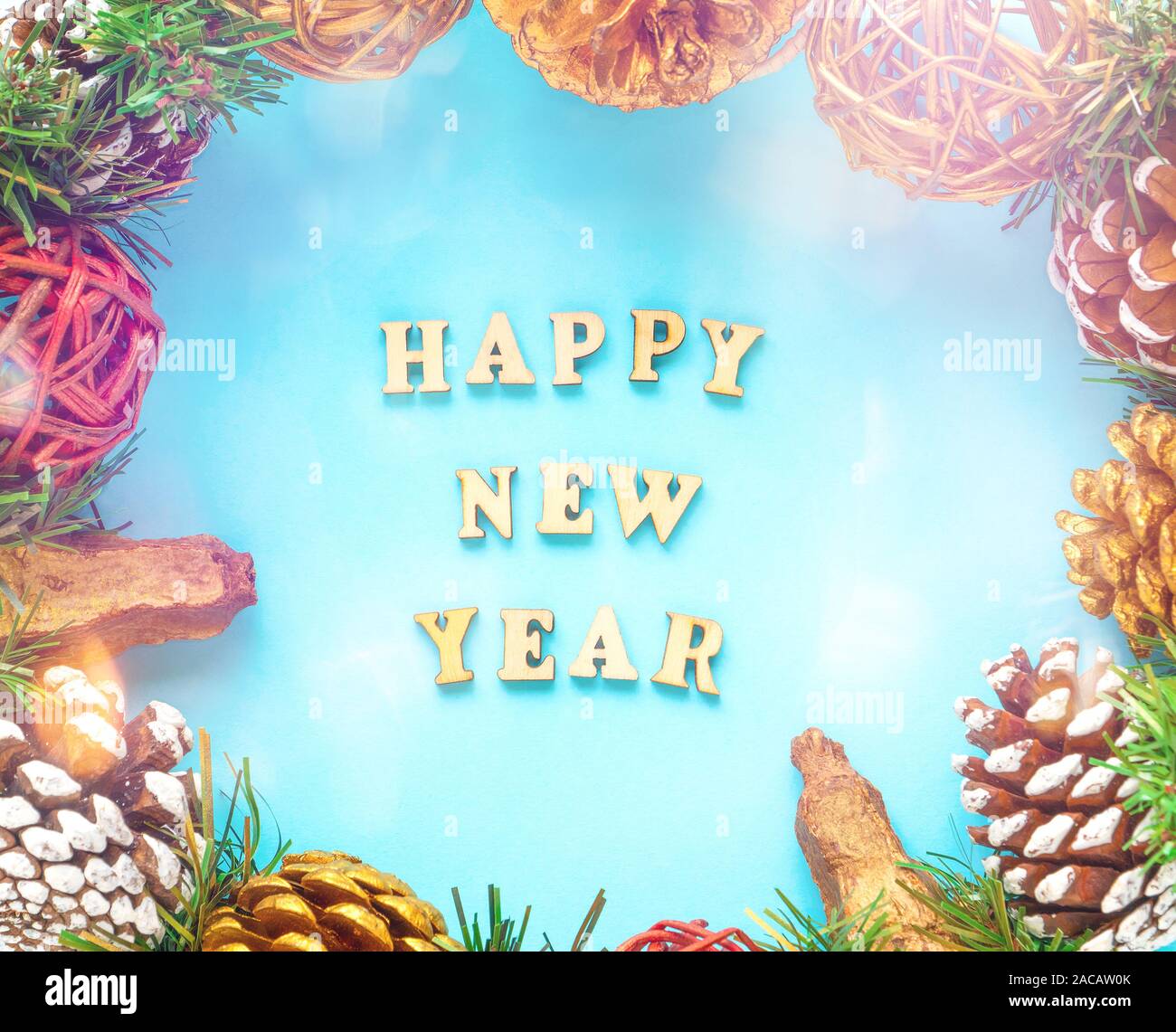 Bonne année cadre. Mise à plat, vue du dessus Banque D'Images Bonne année cadre. Mise à plat, vue du dessus Banque D'Images
