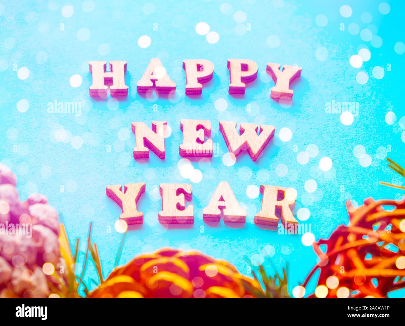 Bonne année texte avec effet bokeh Banque D'Images Bonne année texte avec effet bokeh Banque D'Images