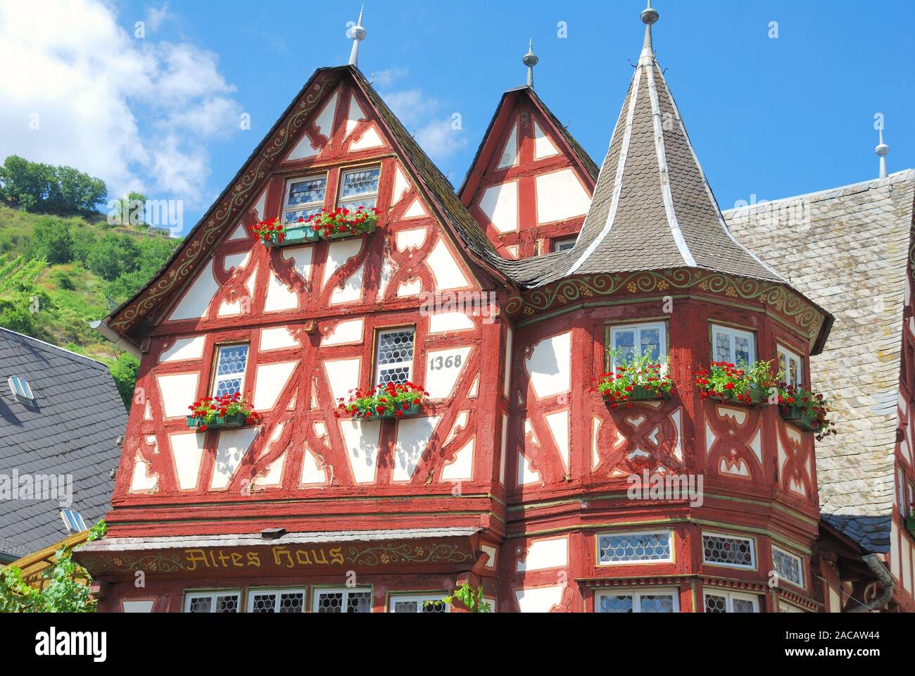 Maison ancienne, Bacharach am Rhein, Allemagne, la vallée du Rhin romantique du patrimoine mondial de l'UNESCO de la vallée du Haut-Rhin moyen, Rhineland-Palatin Banque D'Images