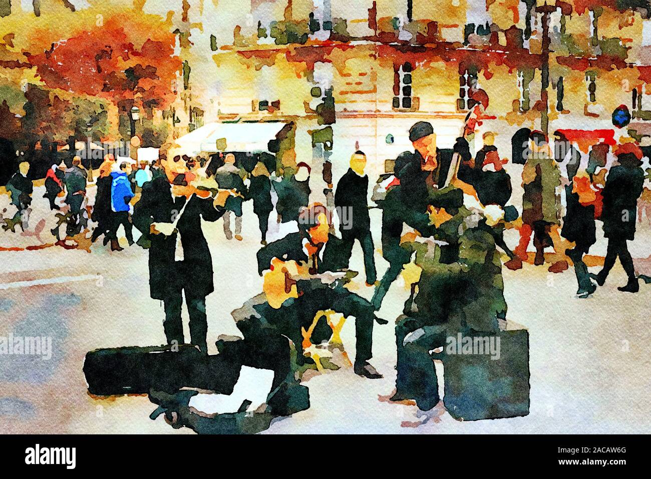 Les musiciens jouant dans un square à Paris à l'automne Banque D'Images