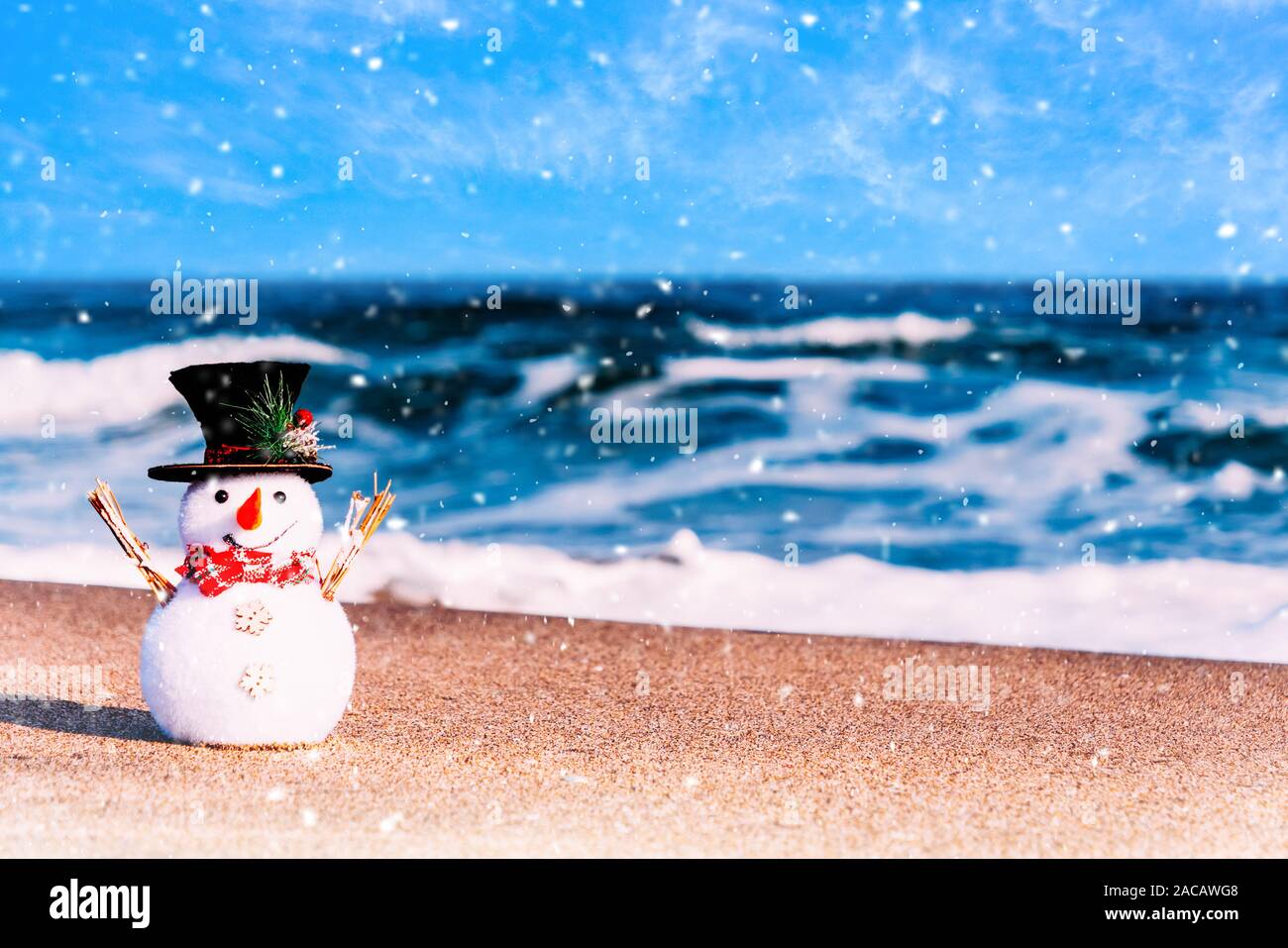 Bonhomme souriant à Sunny Beach. Maison de vacances concept pour Joyeux Noël et Bonne Années cards Banque D'Images