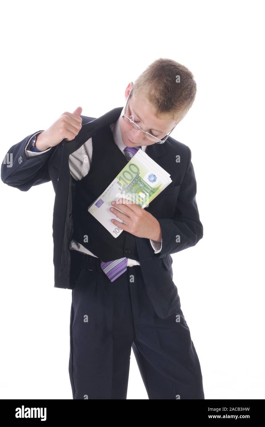 Garçon met pot-de loin Banque D'Images