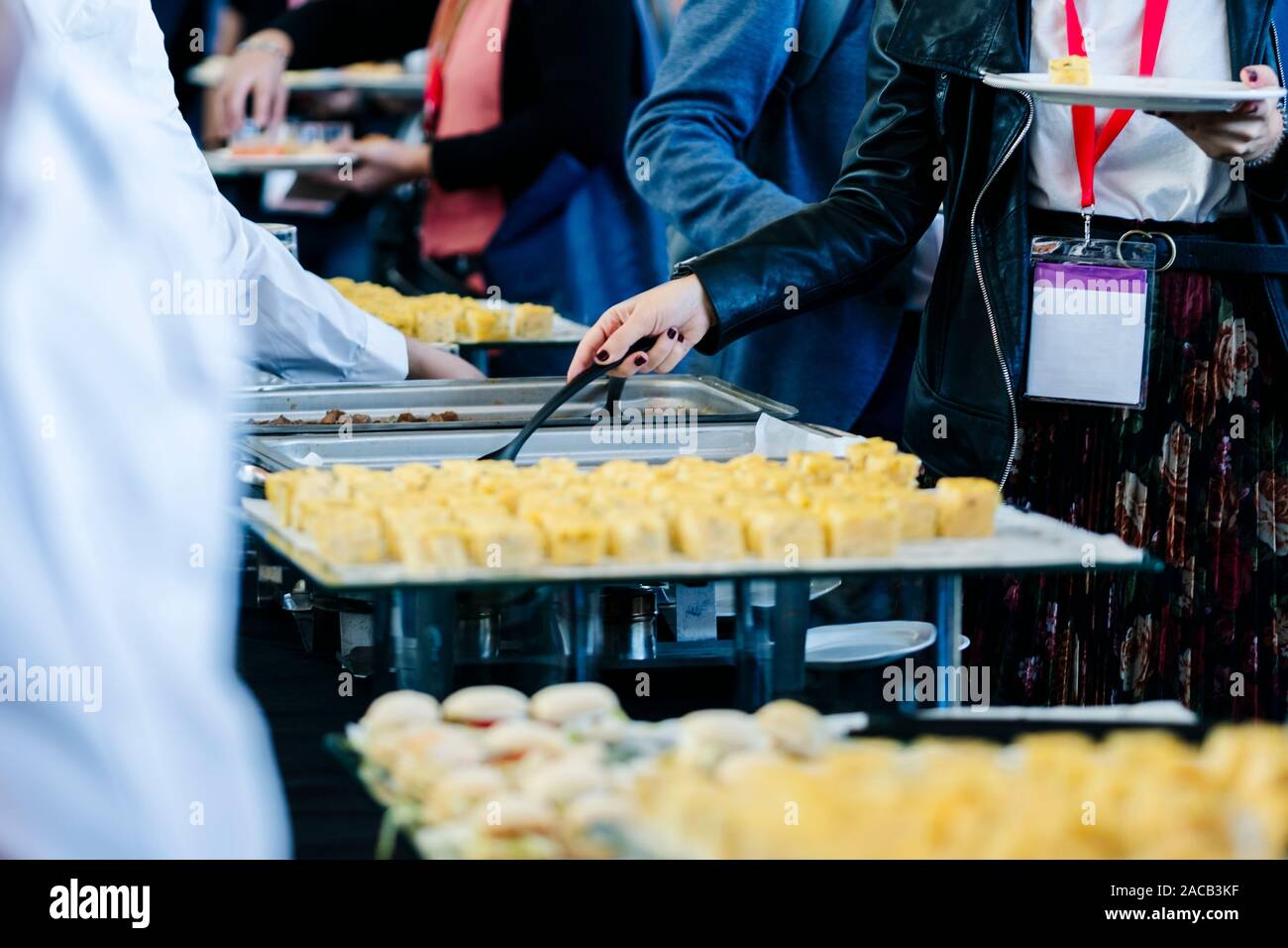 Détails de différentes denrées alimentaires à un événement ou congrès convention Banque D'Images