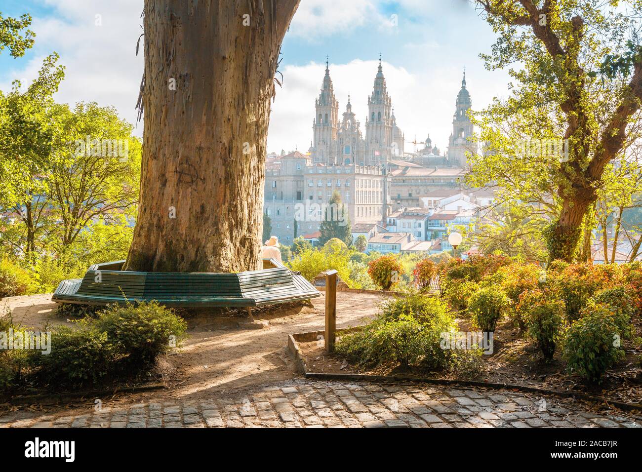 Cathédrale de Santiago de Compostela au lever du soleil, la Galice, Espagne Banque D'Images