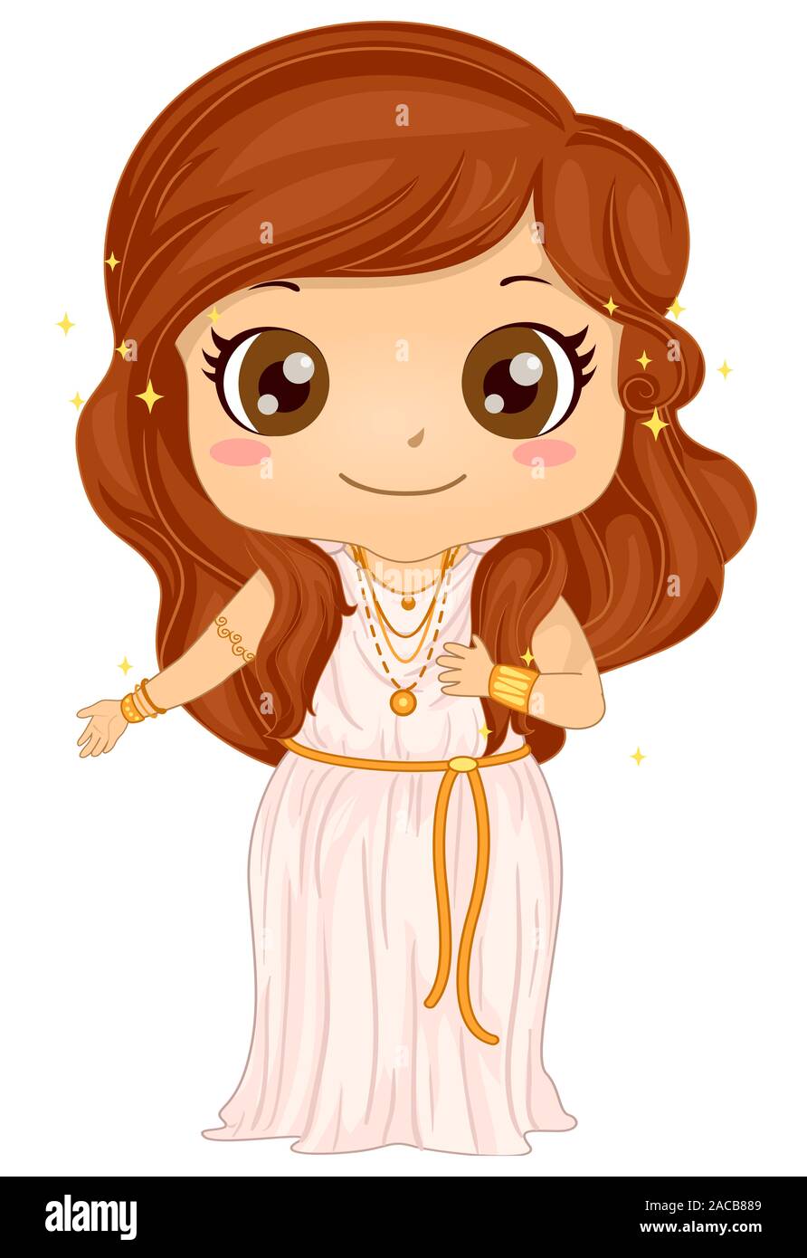 Illustration d'un Kid Girl Costume Aphrodite avec ceinture d'or et de bijoux Banque D'Images