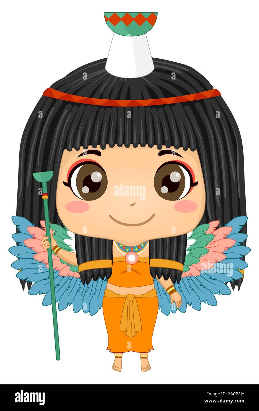 Illustration d'un Kid Girl Costume Déesse Nephthys avec coiffe et ailes Banque D'Images