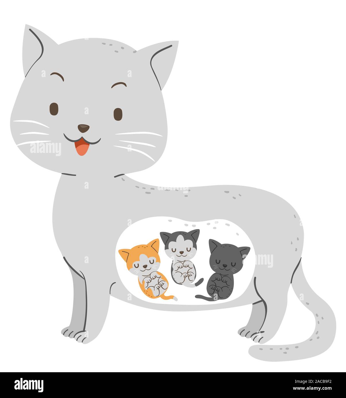 Illustration D Un Chat Enceinte Avec Trois Chatons A L Interieur De Son Ventre Photo Stock Alamy