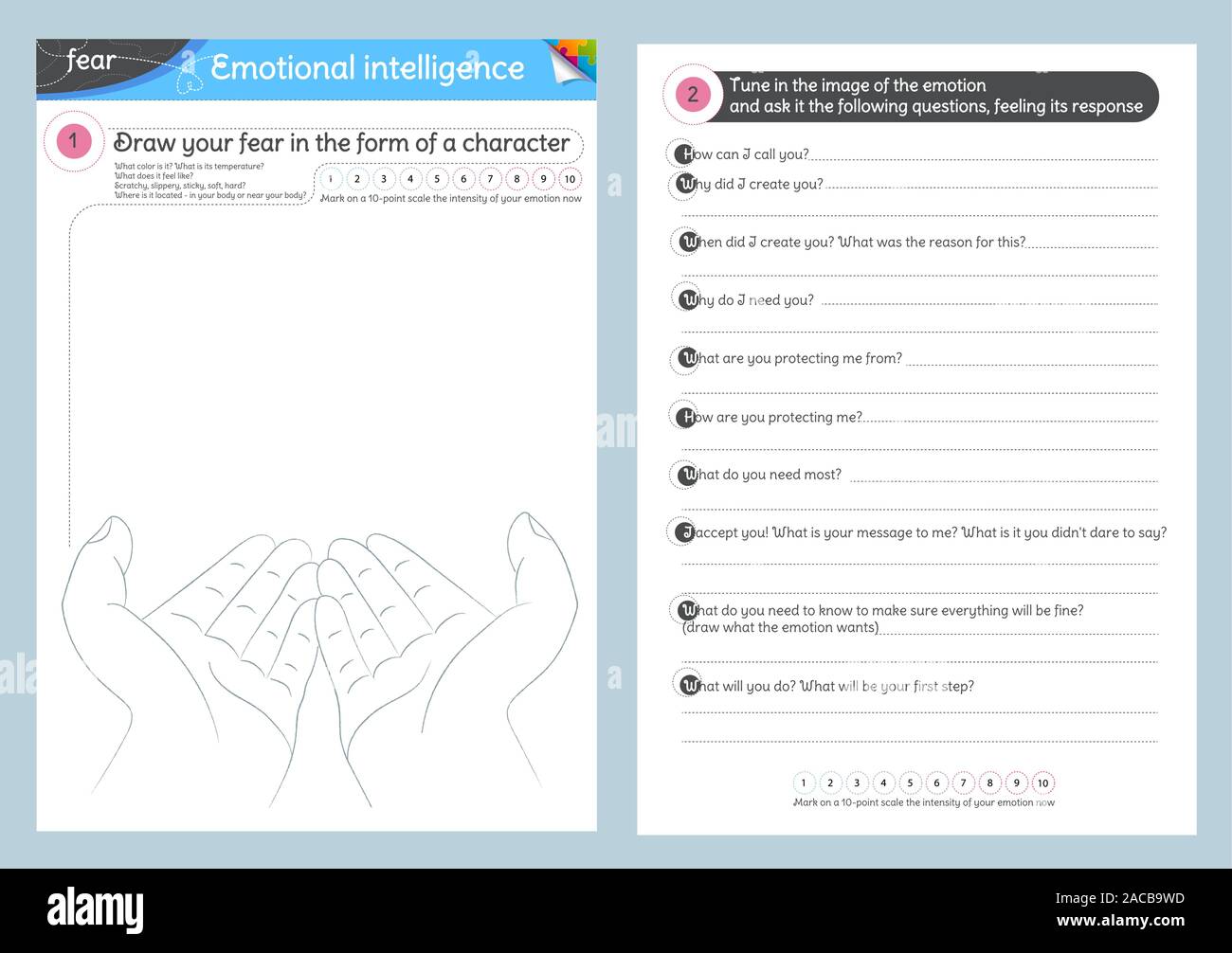 Jeu éducatif pour les enfants et les adultes sur l'étude de l'intelligence émotionnelle. La mission d'étudier et analyser vos émotions de crainte est de dessiner un Illustration de Vecteur