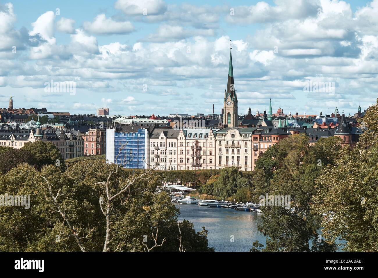 La vue aérienne de la ville de Stockholm, en Suède, du musée en plein air Skansen, île de Djurgarden, Suède Banque D'Images