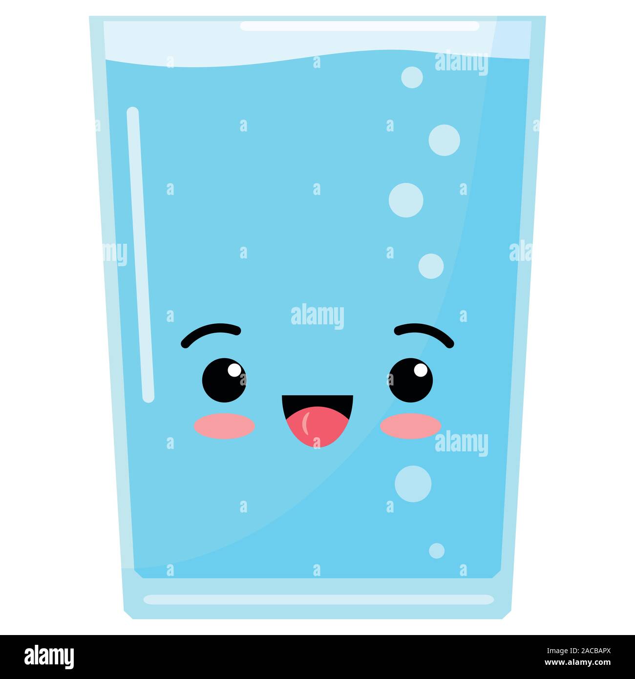 Verre eau cute kawaii caractère emoji icône dans cartoon style isolé sur fond blanc. Illustration de Vecteur