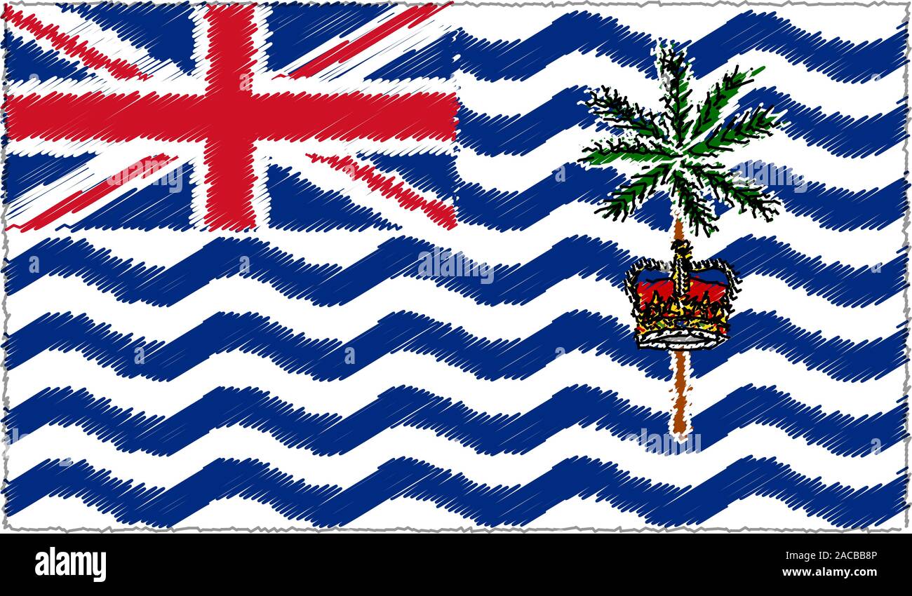 Style de dessin vectoriel Sketch Drapeau Territoire britannique de l'Océan Indien Illustration de Vecteur