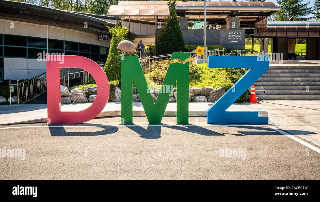 Paju Corée , 24 septembre 2019 : Troisième panneau près de DMZ Tunnel d'infiltration dans la zone démilitarisée de Corée, à Paju Corée du Sud Banque D'Images