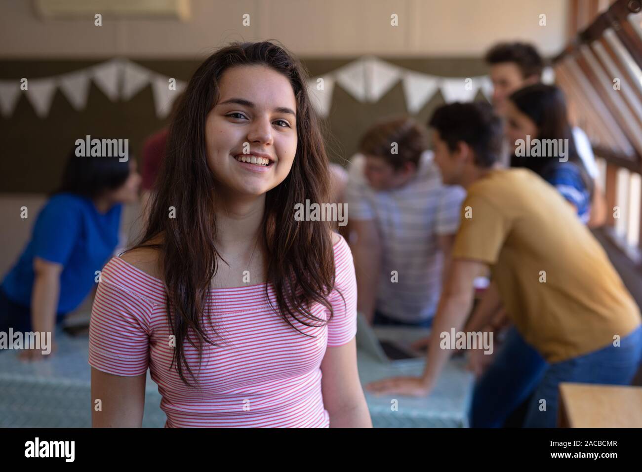 Portrait of teenage girl in school classroom Banque D'Images