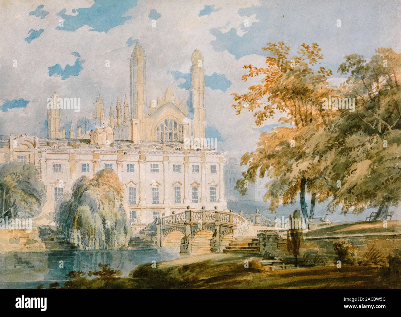 JMW Turner, Clare Hall et King's College Chapel de l'Université de Cambridge les rives de la rivière Cam, la peinture de paysage, 1793 Banque D'Images