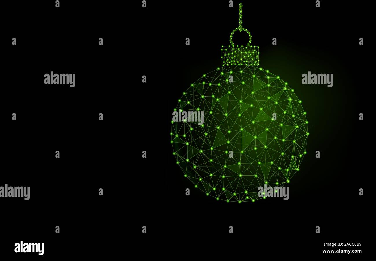 Bonne année modèle word design, Boule de Noël résumé image géométrique, wireframe polygonal mesh vector illustration réalisée à partir de points et de lignes Illustration de Vecteur