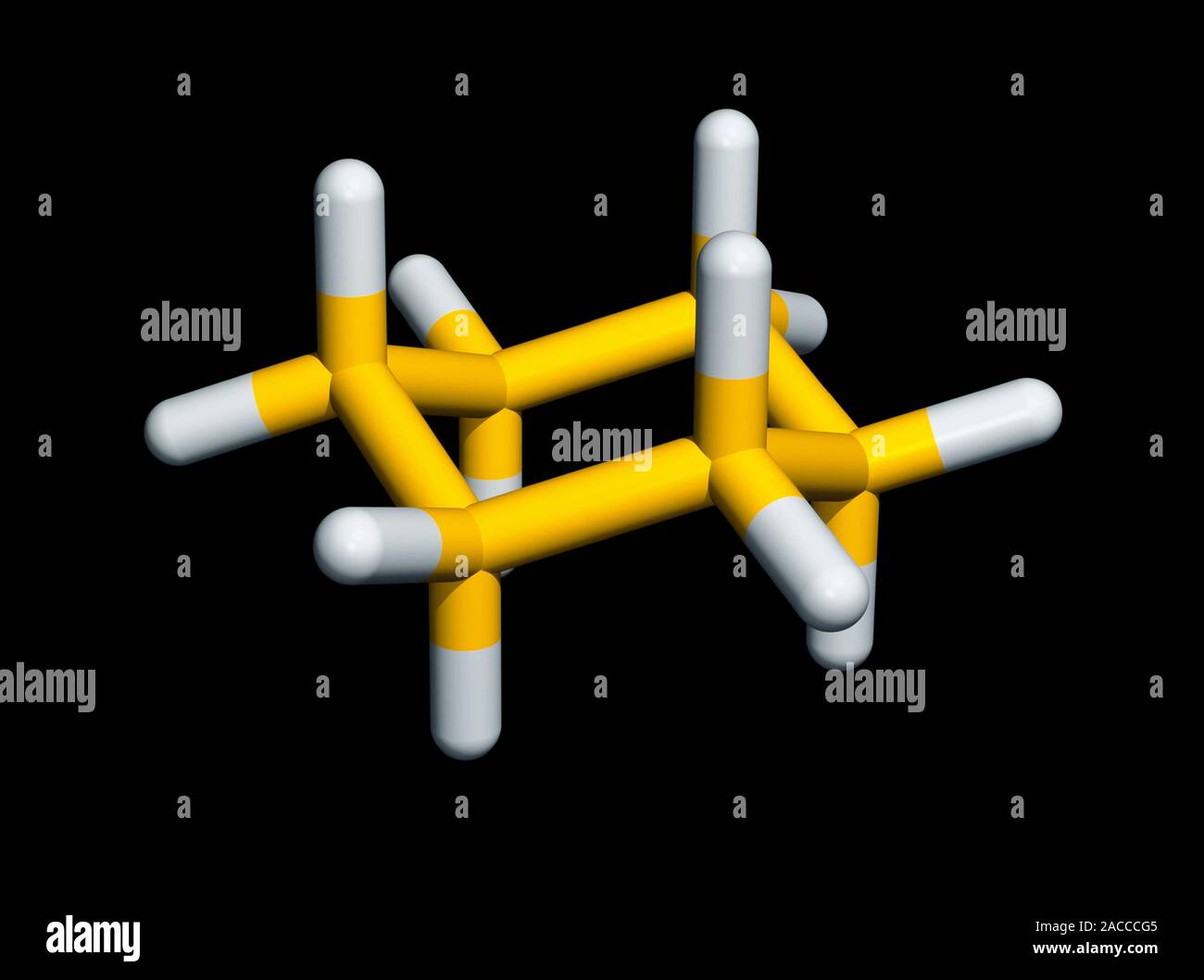 Le cyclohexane. Illustration d'ordinateur d'une molécule de cyclohexane (formule : C6H12) dans son président conf- ormation. Les atomes sont représentés comme des cylindres et une Banque D'Images