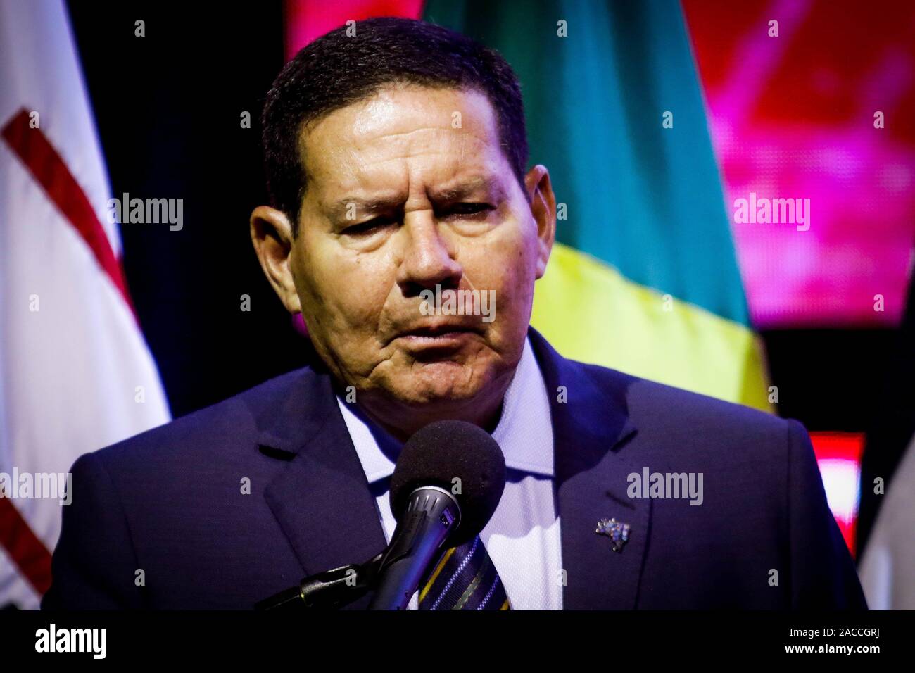 SÃO PAULO, SP - 02.12.2019 : participation n'CONSTRUBUSINESS MOURÃO 13 - Le Vice-président de la République, Hamilton Mourão, assiste à l'ouverture du 13e Congrès brésilien CONSTRUBUSINESS (Construction), à l'SESI Theatre à São Paulo, dans la matinée du lundi (02). (Photo : Aloisio Mauricio/Fotoarena) Banque D'Images