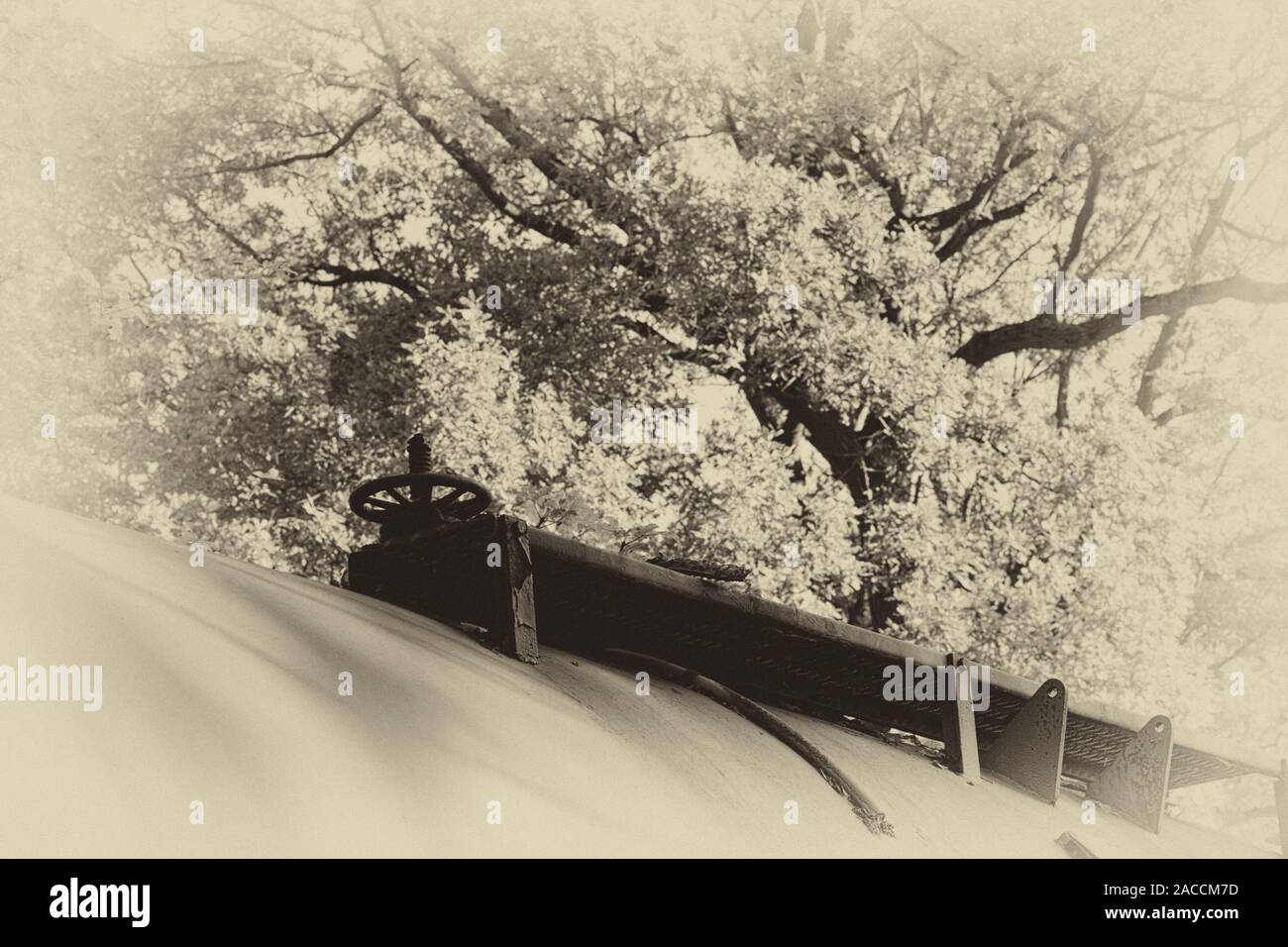 Un réservoir de carburant vintage sous les feuilles d'automne, le château Howard, North Yorkshire, UK Banque D'Images