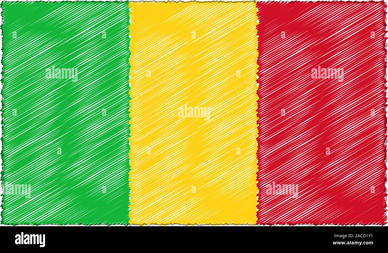 Style de dessin vectoriel Sketch Drapeau Mali Illustration de Vecteur